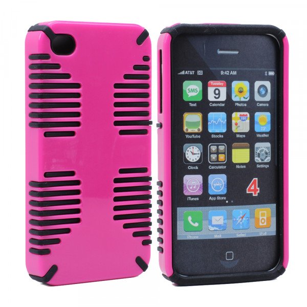Wholesale iPhone 4 4S Hybrid Grip Case (Hot Pink-Black)